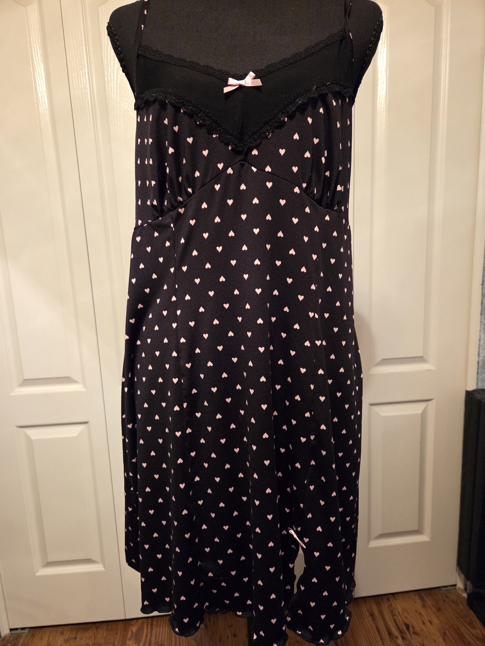 Secret Treasures Black Nightgown with Pink Heart Print
